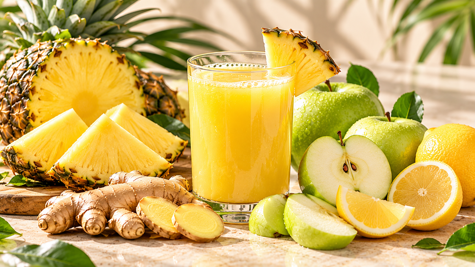 Pineapple Ginger Fresh juice with pineapple, apple, ginger and lemon